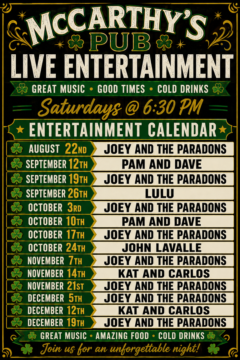 Saturday entertainment schedule